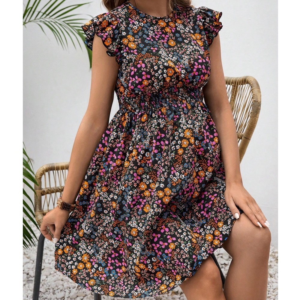 Maternity Floral Print Butterfly Sleeve Mini Dress - Picture 3 of 4